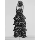 Layered Pleated Polka-Dot Ruffle Trim Split-Joint Three-Dimensional Flower Zipper High Waisted Sleeveless Spaghetti-Neck Midi Dresses Layered Pleated Polka-Dot Ruffle Trim Split-Joint Three-Dimensional Flower Zipper High Waisted Sleeveless Spaghetti-Neck Midi Dresses