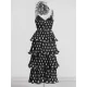 Layered Pleated Polka-Dot Ruffle Trim Split-Joint Three-Dimensional Flower Zipper High Waisted Sleeveless Spaghetti-Neck Midi Dresses Layered Pleated Polka-Dot Ruffle Trim Split-Joint Three-Dimensional Flower Zipper High Waisted Sleeveless Spaghetti-Neck Midi Dresses