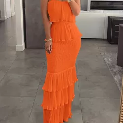 Elasticity Pleated Split-Joint Bodycon Sleeveless Tube Maxi Dresses