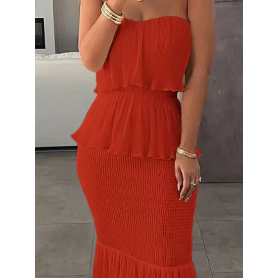 Elasticity Pleated Split-Joint Bodycon Sleeveless Tube Maxi Dresses Elasticity Pleated Split-Joint Bodycon Sleeveless Tube Maxi Dresses