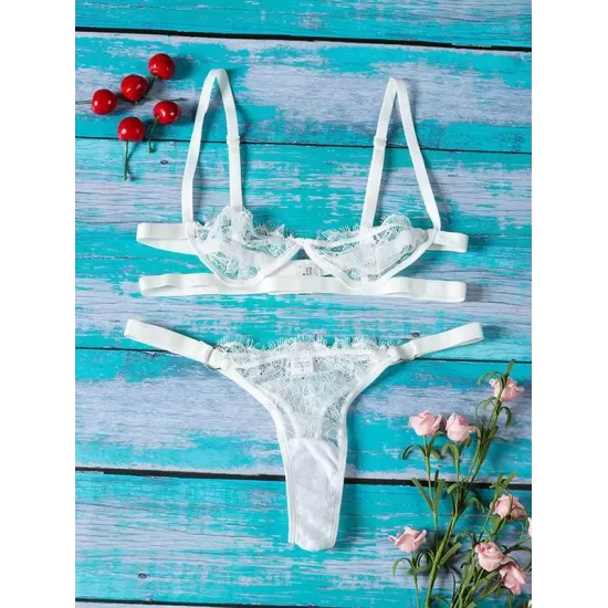 Eyelash Lace Underwired Split Sexy Lingerie Eyelash Lace Underwired Split Sexy Lingerie