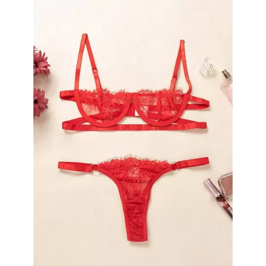 Eyelash Lace Underwired Split Sexy Lingerie Eyelash Lace Underwired Split Sexy Lingerie