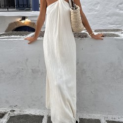 Pleated Solid Color Loose Sleeveless Spaghetti-Neck Maxi Dresses