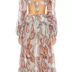 Floral-Print Bandage Puff Sleeves Asymmetric Bohemian Maxi Dress