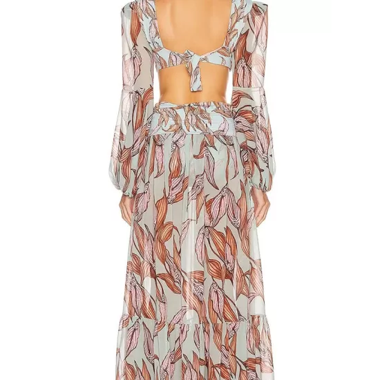 Floral-Print Bandage Puff Sleeves Asymmetric Bohemian Maxi Dress Floral-Print Bandage Puff Sleeves Asymmetric Bohemian Maxi Dress