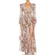 Floral-Print Bandage Puff Sleeves Asymmetric Bohemian Maxi Dress Floral-Print Bandage Puff Sleeves Asymmetric Bohemian Maxi Dress