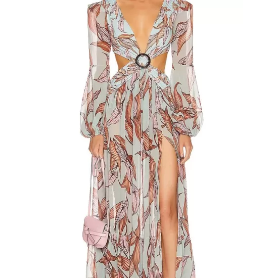 Floral-Print Bandage Puff Sleeves Asymmetric Bohemian Maxi Dress Floral-Print Bandage Puff Sleeves Asymmetric Bohemian Maxi Dress