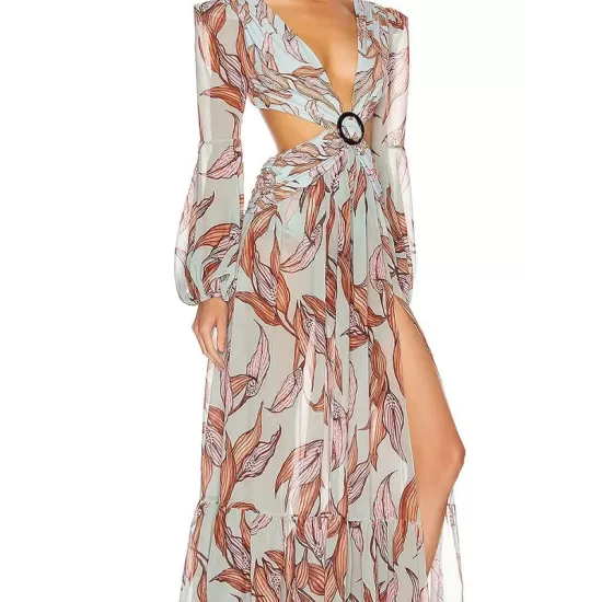 Floral-Print Bandage Puff Sleeves Asymmetric Bohemian Maxi Dress Floral-Print Bandage Puff Sleeves Asymmetric Bohemian Maxi Dress