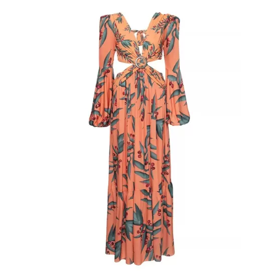 Floral-Print Bandage Puff Sleeves Asymmetric Bohemian Maxi Dress Floral-Print Bandage Puff Sleeves Asymmetric Bohemian Maxi Dress
