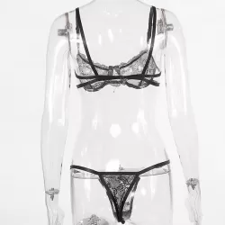 Sexy Embroidered Underwired Bandage Erotic Lingerie