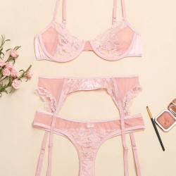 Sexy Lace Split-Joint Underwired Three-Piece Lingerie Set