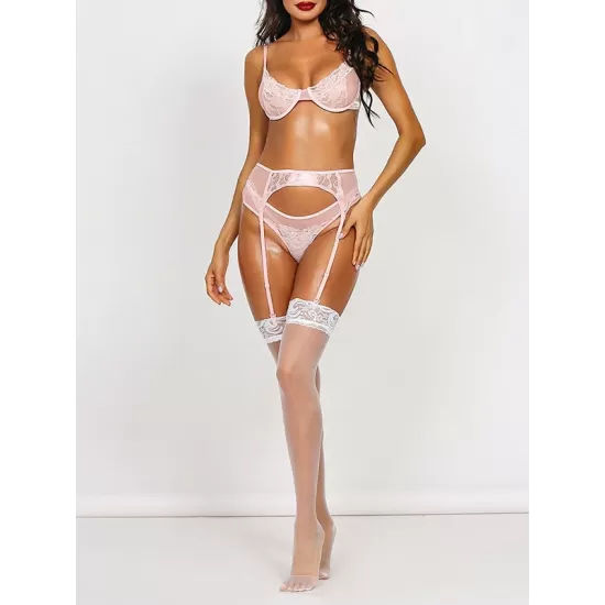 Sexy Lace Split-Joint Underwired Three-Piece Lingerie Set Sexy Lace Split-Joint Underwired Three-Piece Lingerie Set