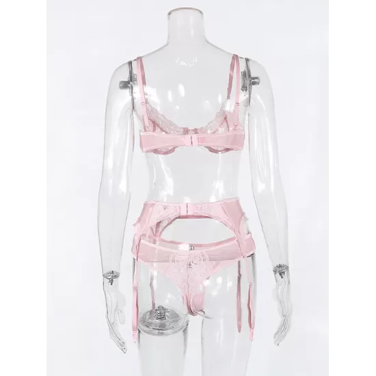 Sexy Lace Split-Joint Underwired Three-Piece Lingerie Set Sexy Lace Split-Joint Underwired Three-Piece Lingerie Set