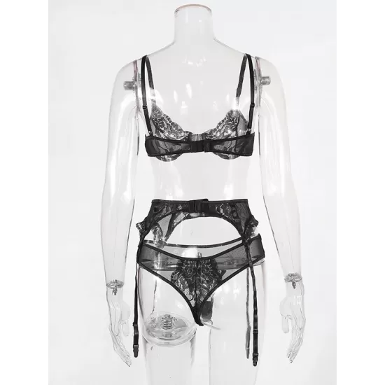 Sexy Lace Split-Joint Underwired Three-Piece Lingerie Set Sexy Lace Split-Joint Underwired Three-Piece Lingerie Set