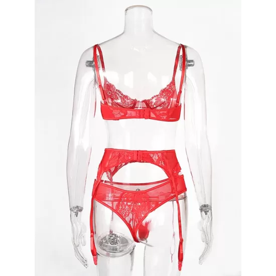 Sexy Lace Split-Joint Underwired Three-Piece Lingerie Set Sexy Lace Split-Joint Underwired Three-Piece Lingerie Set