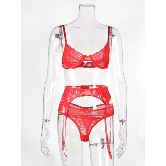 Sexy Lace Split-Joint Underwired Three-Piece Lingerie Set Sexy Lace Split-Joint Underwired Three-Piece Lingerie Set