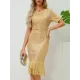 Sequined Shiny Solid Color Split-Joint Tasseled Bodycon Short Sleeves Round-Neck Midi Dresses Sequined Shiny Solid Color Split-Joint Tasseled Bodycon Short Sleeves Round-Neck Midi Dresses
