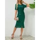 Sequined Shiny Solid Color Split-Joint Tasseled Bodycon Short Sleeves Round-Neck Midi Dresses Sequined Shiny Solid Color Split-Joint Tasseled Bodycon Short Sleeves Round-Neck Midi Dresses
