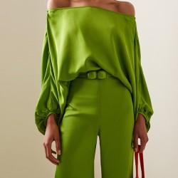 Solid Color Split-Joint Batwing Sleeves Loose Off-The-Shoulder Blouses