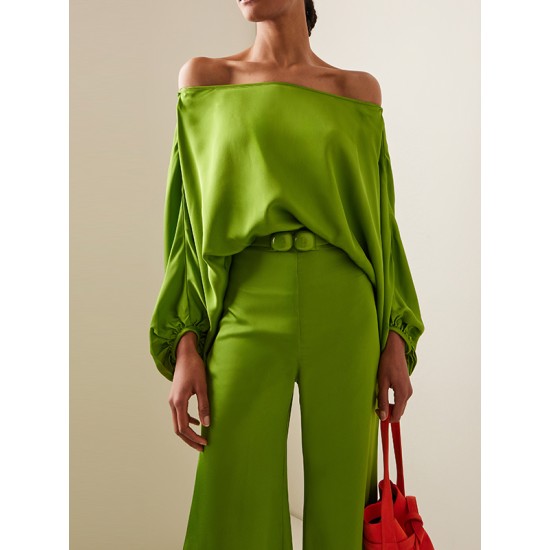 Solid Color Split-Joint Batwing Sleeves Loose Off-The-Shoulder Blouses Solid Color Split-Joint Batwing Sleeves Loose Off-The-Shoulder Blouses
