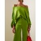 Solid Color Split-Joint Batwing Sleeves Loose Off-The-Shoulder Blouses