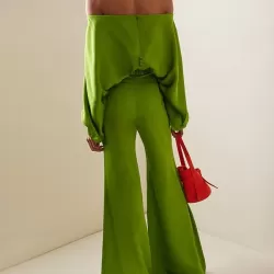 Solid Color Split-Joint Batwing Sleeves Loose Off-The-Shoulder Blouses