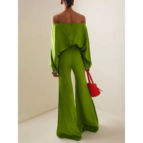 Solid Color Split-Joint Batwing Sleeves Loose Off-The-Shoulder Blouses Solid Color Split-Joint Batwing Sleeves Loose Off-The-Shoulder Blouses