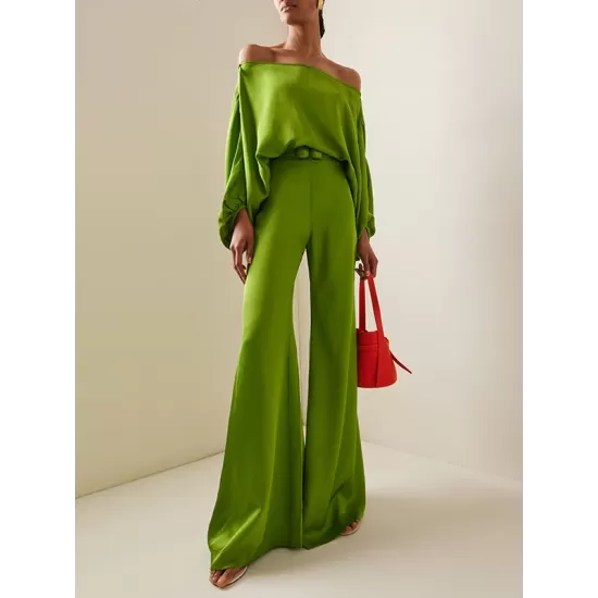 Solid Color Split-Joint Batwing Sleeves Loose Off-The-Shoulder Blouses Solid Color Split-Joint Batwing Sleeves Loose Off-The-Shoulder Blouses