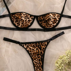 Sexy Leopard Print Hollow Bandage Erotic Lingerie