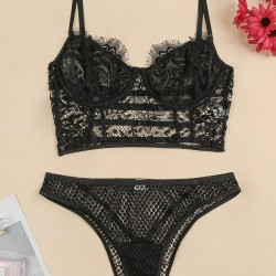 Sexy Lace Hollow Underwired Split Erotic Lingerie