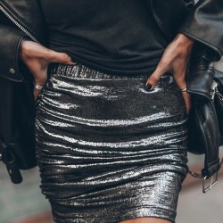 Elastics Pleated Shiny Bodycon Skinny Skirts