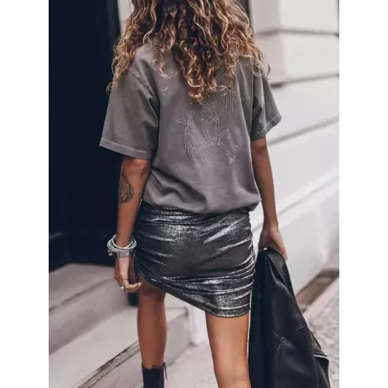 Elastics Pleated Shiny Bodycon Skinny Skirts Elastics Pleated Shiny Bodycon Skinny Skirts