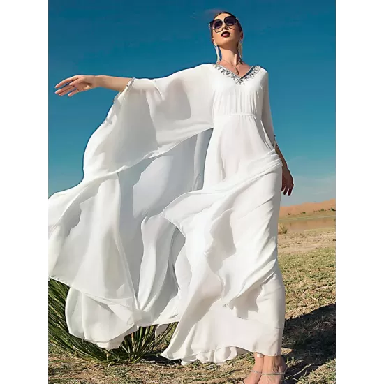 White V-Neck Evening Dress White V-Neck Evening Dress