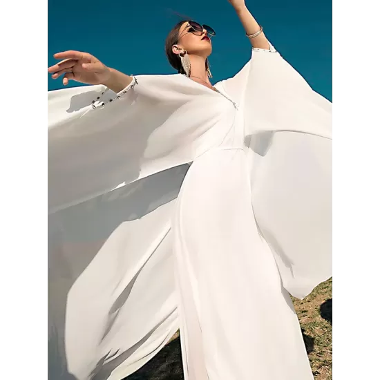 White V-Neck Evening Dress White V-Neck Evening Dress