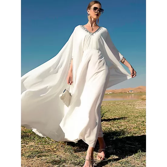 White V-Neck Evening Dress White V-Neck Evening Dress