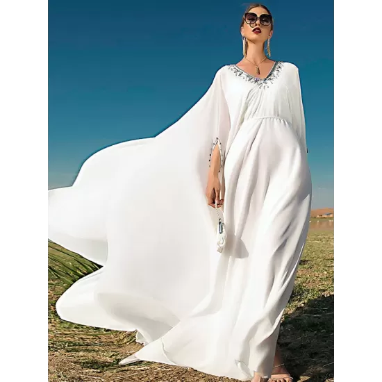 White V-Neck Evening Dress White V-Neck Evening Dress
