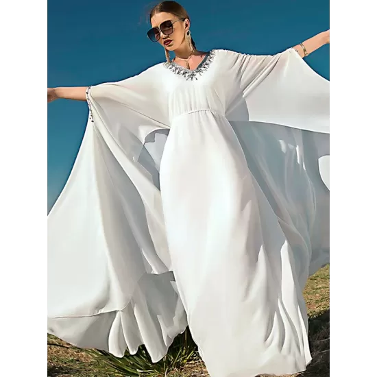 White V-Neck Evening Dress White V-Neck Evening Dress