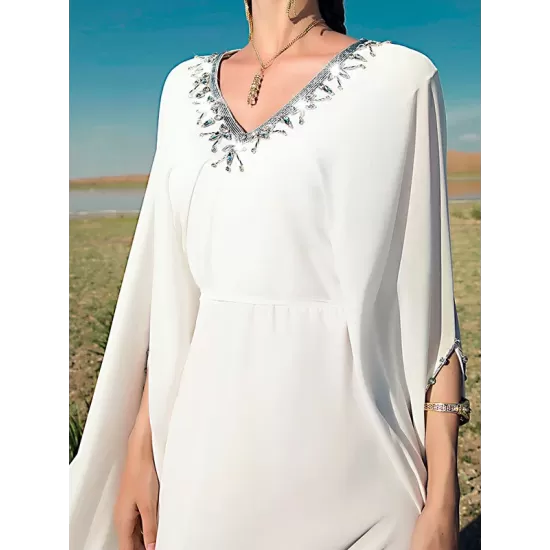 White V-Neck Evening Dress White V-Neck Evening Dress