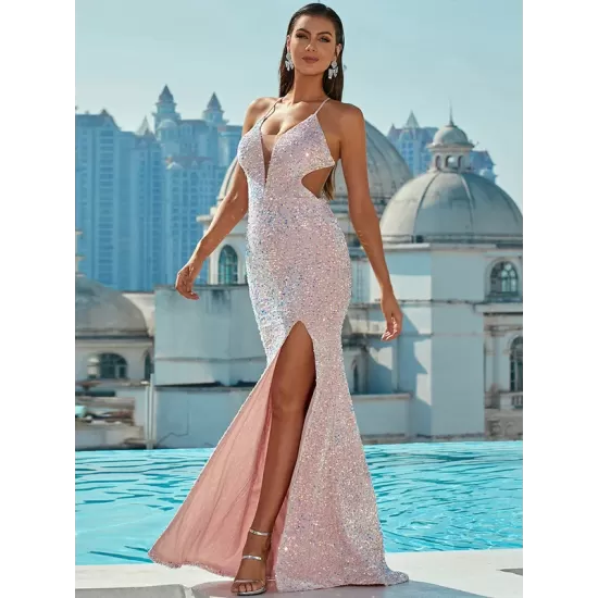 Evening Wrap Sequined Backless Dress Evening Wrap Sequined Backless Dress
