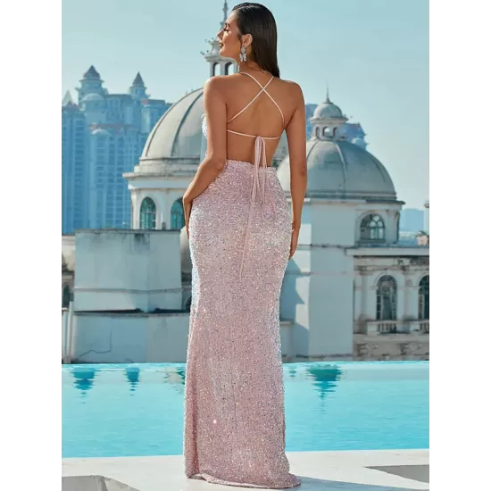Evening Wrap Sequined Backless Dress Evening Wrap Sequined Backless Dress