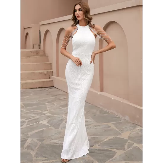 Evening Sleeveless Wrap Sequined Dress Evening Sleeveless Wrap Sequined Dress