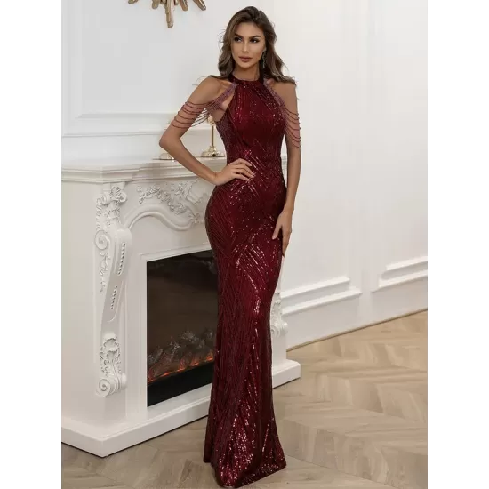 Evening Sleeveless Wrap Sequined Dress Evening Sleeveless Wrap Sequined Dress