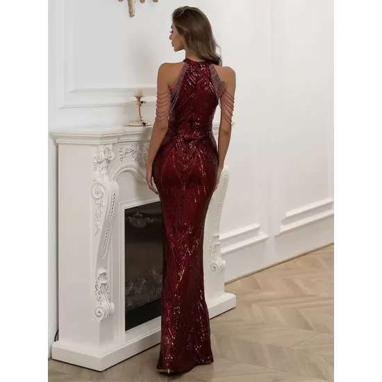 Evening Sleeveless Wrap Sequined Dress Evening Sleeveless Wrap Sequined Dress