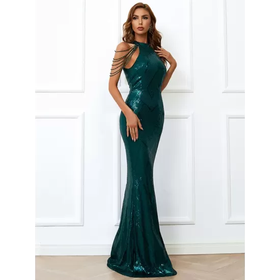 Evening Sleeveless Wrap Sequined Dress Evening Sleeveless Wrap Sequined Dress