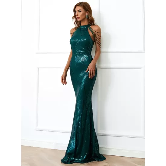 Evening Sleeveless Wrap Sequined Dress Evening Sleeveless Wrap Sequined Dress
