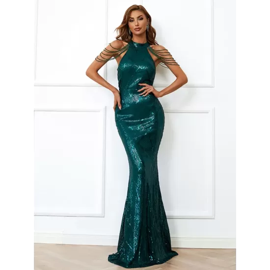 Evening Sleeveless Wrap Sequined Dress Evening Sleeveless Wrap Sequined Dress
