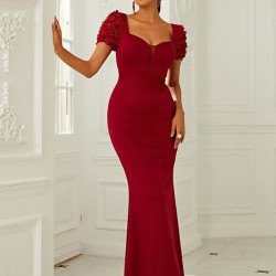Evening Wrap Solid V-Neck Dress
