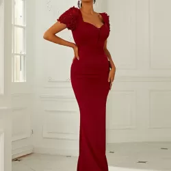 Evening Wrap Solid V-Neck Dress