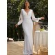 Evening Long Sleeves Wrap Solid V-Neck Dress Evening Long Sleeves Wrap Solid V-Neck Dress