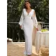 Evening Long Sleeves Wrap Solid V-Neck Dress Evening Long Sleeves Wrap Solid V-Neck Dress